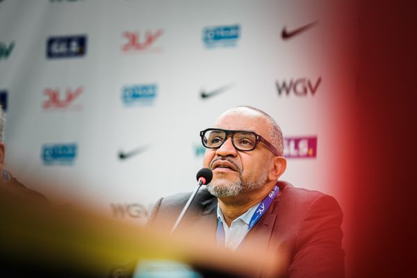 Idriss Goschinska, Vorstandsvorsitzender des DLV, bei den Deutschen Leichtathletik-Hallenmeisterschaften am 18.02.2023 in der Helmut-Koernig-Halle in Dortmund